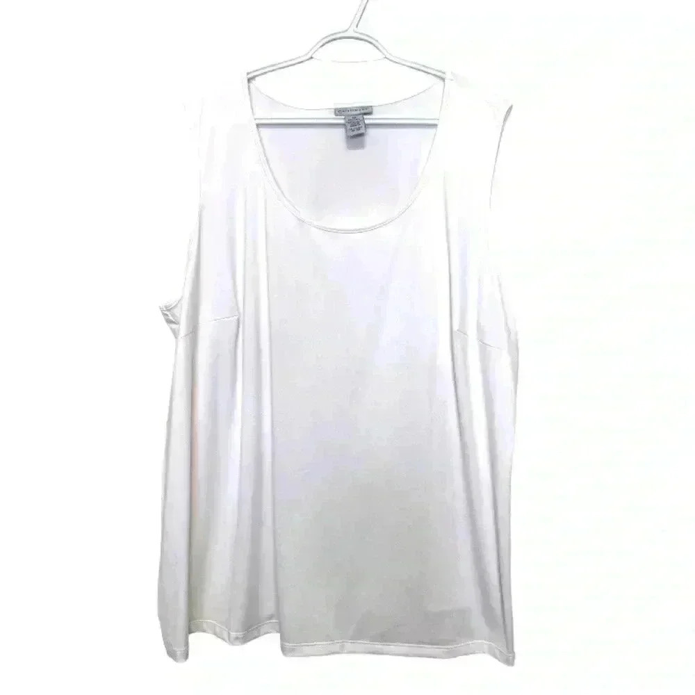 Catherine’s Bright  White Sleeveless Top, Stretch, Wrinkle Free 3X